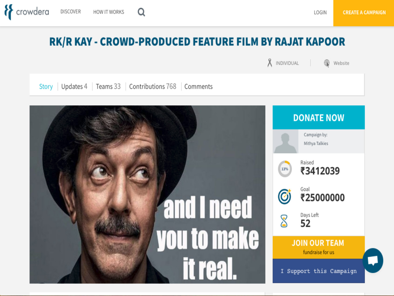 Support FrCrowdera: This Crowdfunding Platform Is Creating A ‘Giving Economy’ By Connecting Do-Gooders With Those In Needom 60 Countries For Humanitarian Calls On Crowdera Since its inception in 2014, Crowdera’s platform-as-a-service (PaaS) solution has helped more than 2,500 crowdfunding campaigns, claims Jain. He adds that the crowdfunding platform is popular in India, the US, the UK, Canada, Guatemala, Singapore, among other 60 countries. Some time ago, storyteller, writer, and humanitarian Laura Simms raised $4.2K on gocrowdera to help a group of adolescent girls in Haiti, who were recuperating from the devastating earthquake. Simms required funds to organise a girls meetup in the Haiti camp to impart awareness on the power of supporting each other by writing poetry and dancing. In her campaign note, she talked about spreading awareness on the risk of diseases and sexual abuse. The campaign that has raised the highest funds so far on the Crowdera platform was launched by Hyderabad-based anti-sex trafficking NGO Prajwala. Its founder — social activist Sunitha Krishnan — raised close to $226K to build a rehabilitation centre for victims of sex trafficking. Crowdera also enables artists and filmmakers to use its platform to raise funds for their projects. Mumbai-based actor and director Rajat Kapoor is crowdfunding for RK/R KAY — a crowd-produced feature film. He has so far raised $48.6K on Crowdera. In another film-making campaign, former Radio Mirchi executive vice-president and radio consultant Riya Mukherjee raised about $27K on Crowdera to produce a short film — The Disguise, which is based on cultural intolerance and racism.