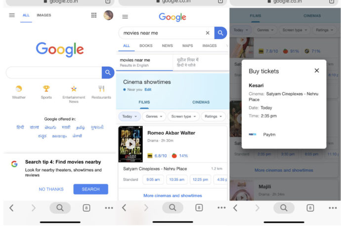 Google Quietly Added A Movie Ticket Booking Feature In India