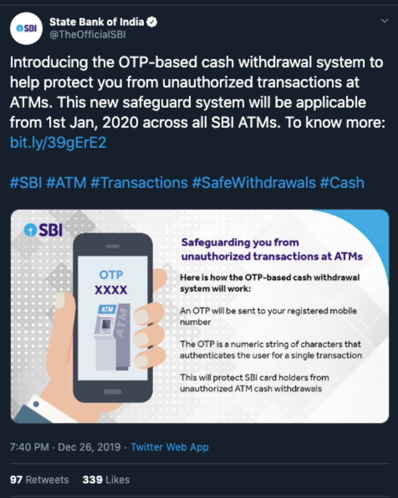 SBI Launches Cash Withdrawal Through OTP To Secure ATM Transactions