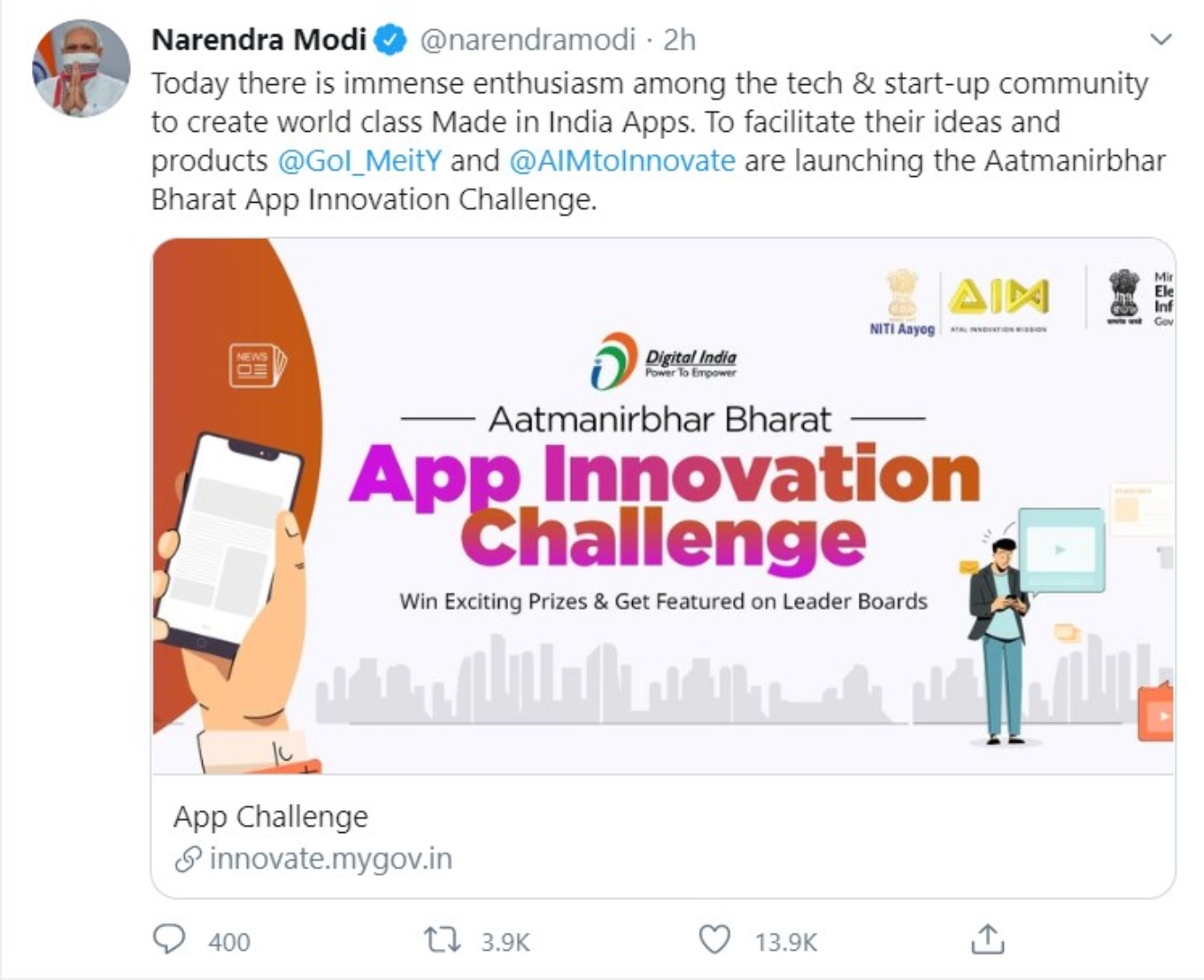 Modi Announces AatmaNirbhar Bharat App Innovation Challenge