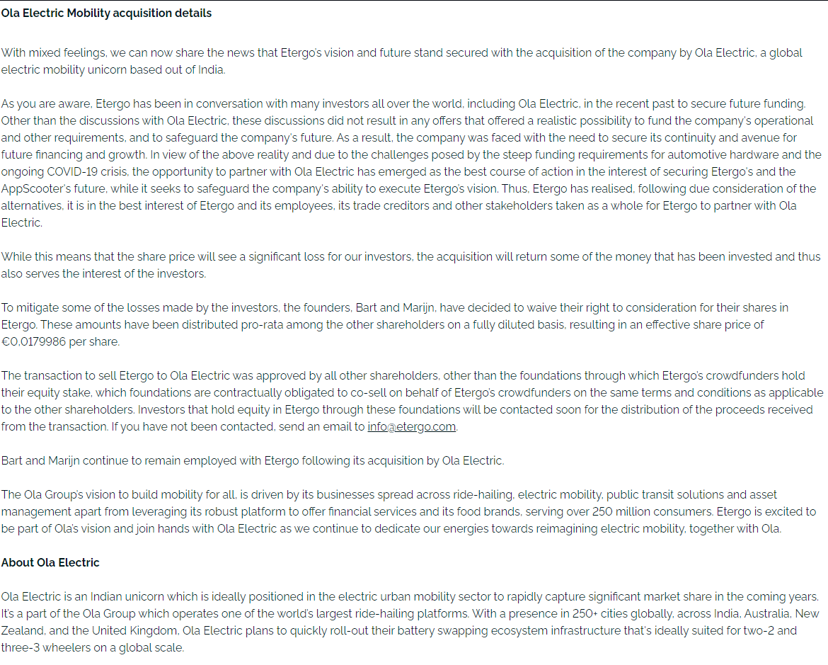 Ola Electric Etergo Email To Investors