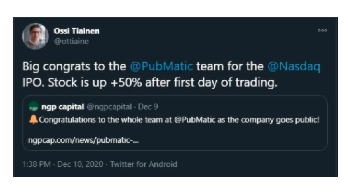 Twitter celebrates Pubmatic IPO 1
