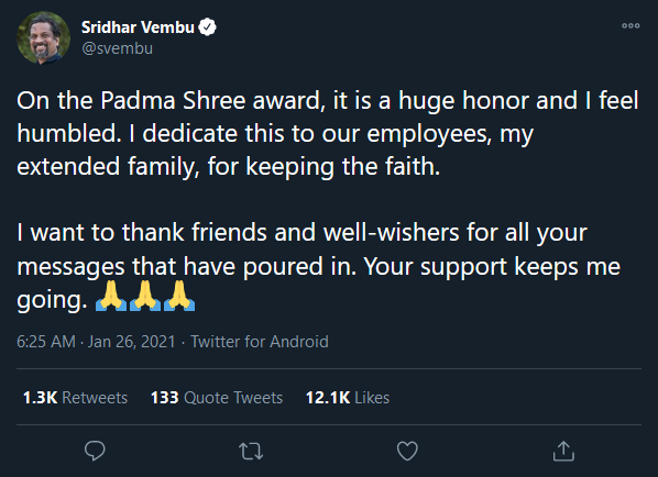 Sridhar Vembu tweet